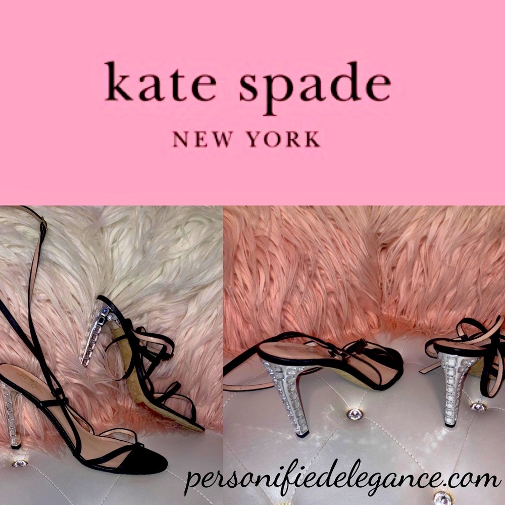 Kate Spade Fiandra Black Leather Jeweled Strappy Heeled Sandals Size 10.5B - Picture 1 of 13